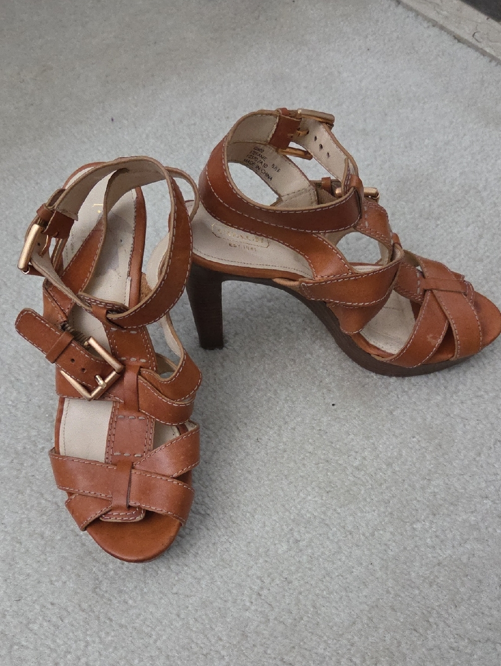 Coach Stephanie Brown Leather Double Buckle Strappy High Heel Sandals - Picture 2 of 11